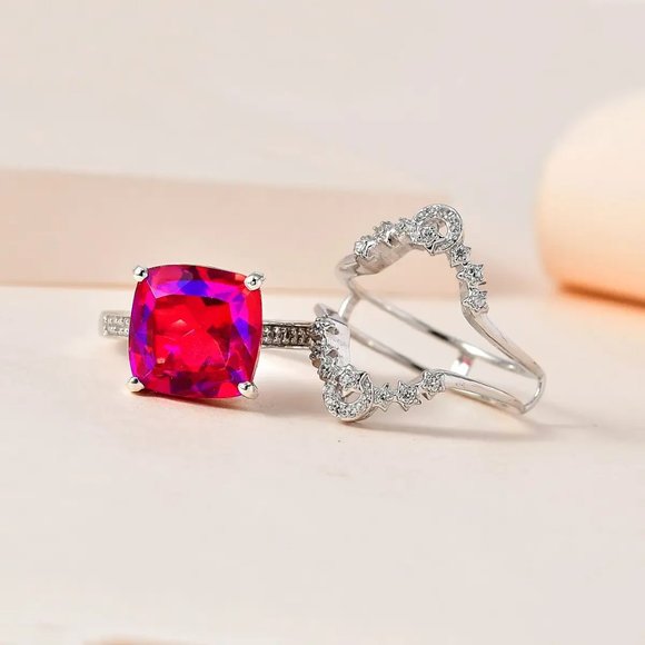 Size 6 New Volcanic Quartz and Zicon Set of 2 Rings in Platinum Over Sterling - Picture 3 of 7